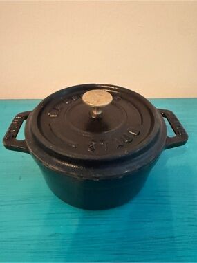 Staub Mini Round Cast Iron Cocotte No. 10 Black Made in France with Lid